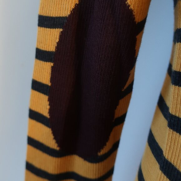 Womens Tween Mustard Yellow Black Brown Wool Blend V-Neck Striped Sweater M - Picture 6 of 8